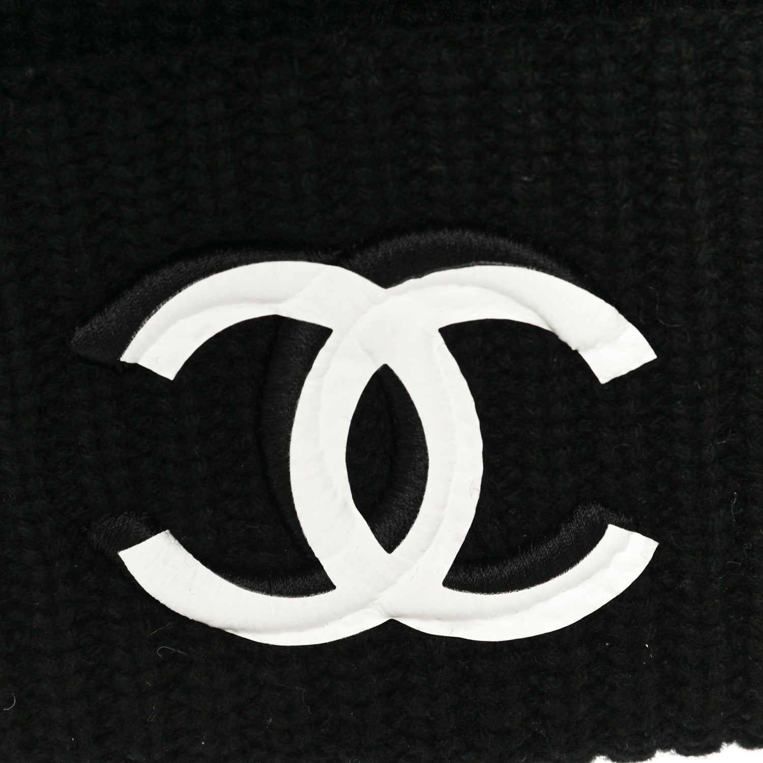 Chanel Wool Cashmere CC Beanie Hat Light Black White 6 of 8