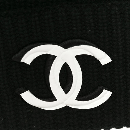 Chanel Wool Cashmere CC Beanie Hat Light Black White 6 of 8