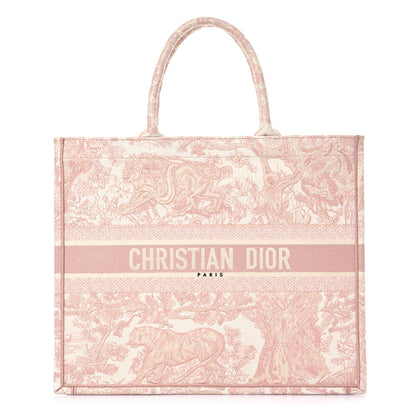 Christian Dior Canvas Toile De Jouy Embroidered Large Book Tote Pink 1 of 9