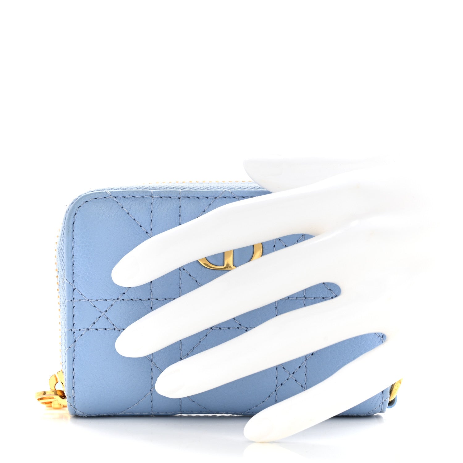 Christian Dior CHRISTIAN DIOR Grained Calfskin Supple Cannage Caro Compact Wallet Cloud Blue 2 of 9
