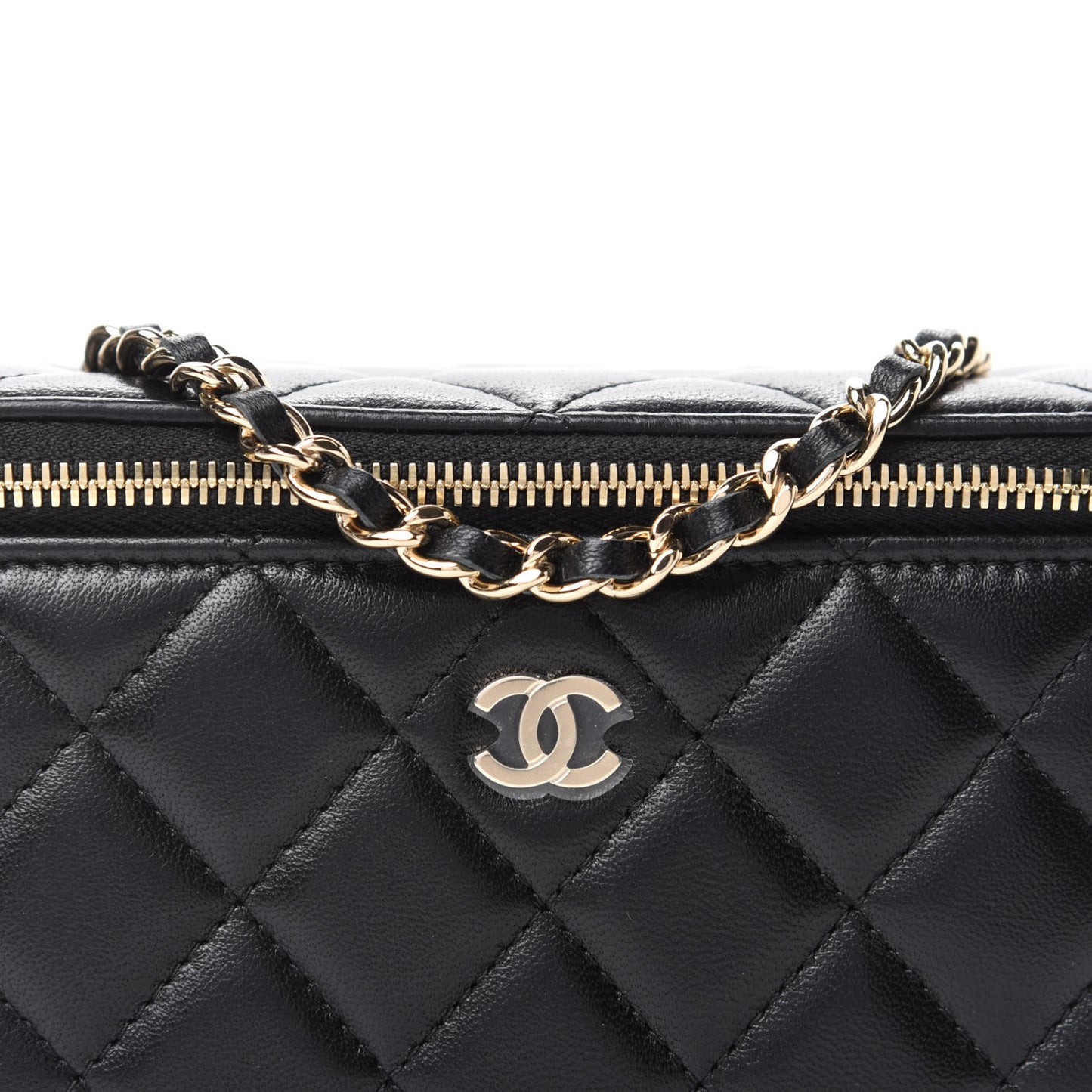 Lambskin Quilted Small Vanity Case With Chain Black
