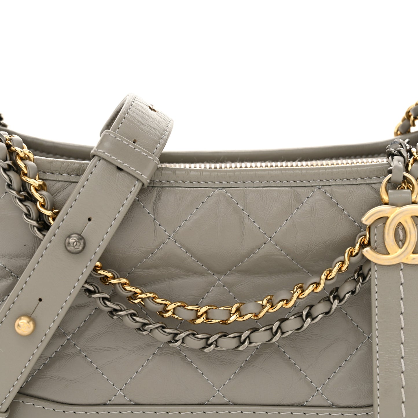 Aged Calfskin Quilted Small Gabrielle Hobo Grey