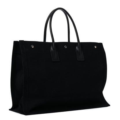 Saint Laurent Linen Calfskin Rive Gauche Tote Black 3 of 14