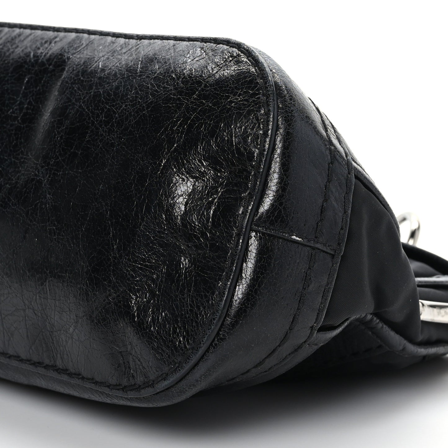 Glace Calf Tessuto Nylon Shoulder Bag Black