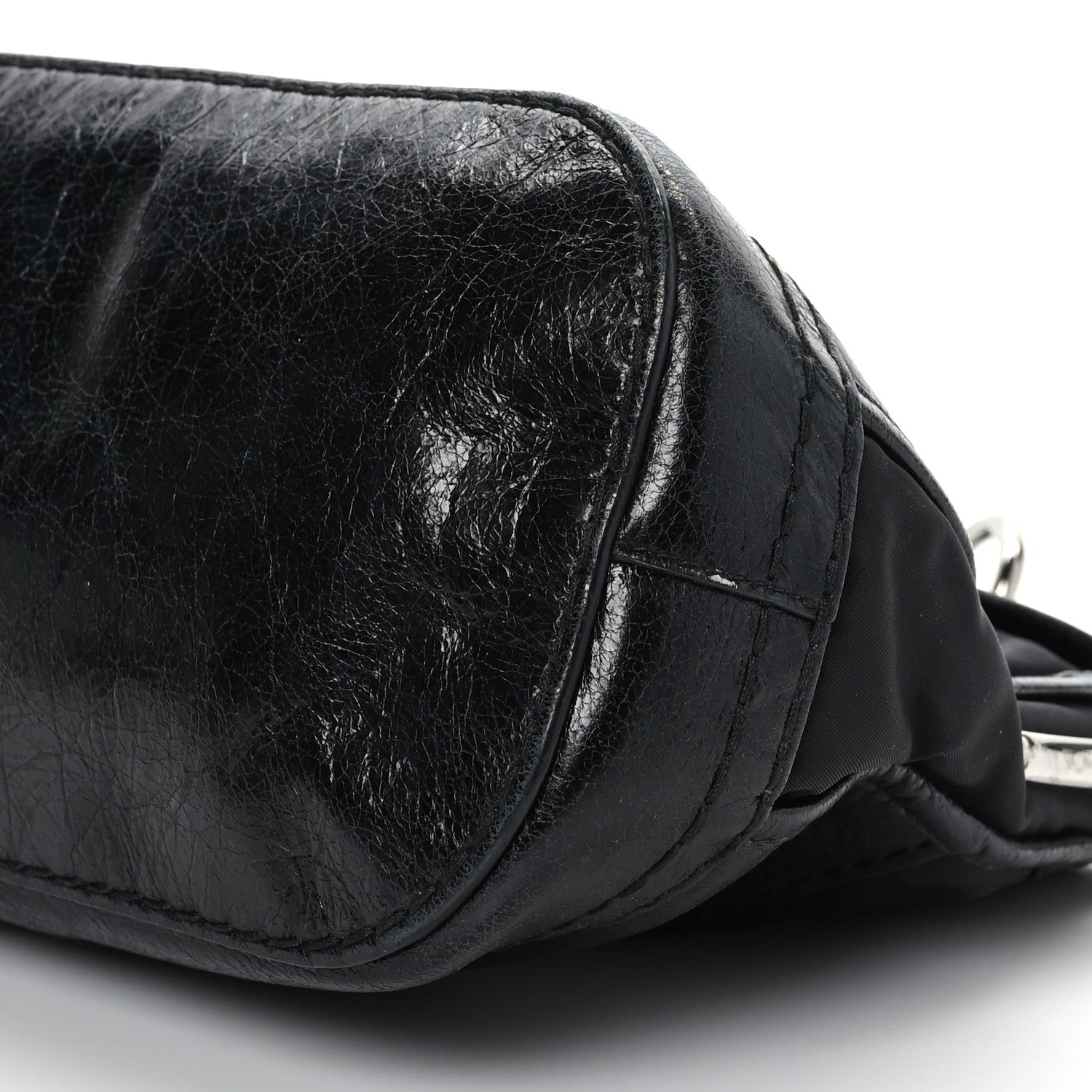 Prada Glace Calf Tessuto Nylon Shoulder Bag Black 7 of 7