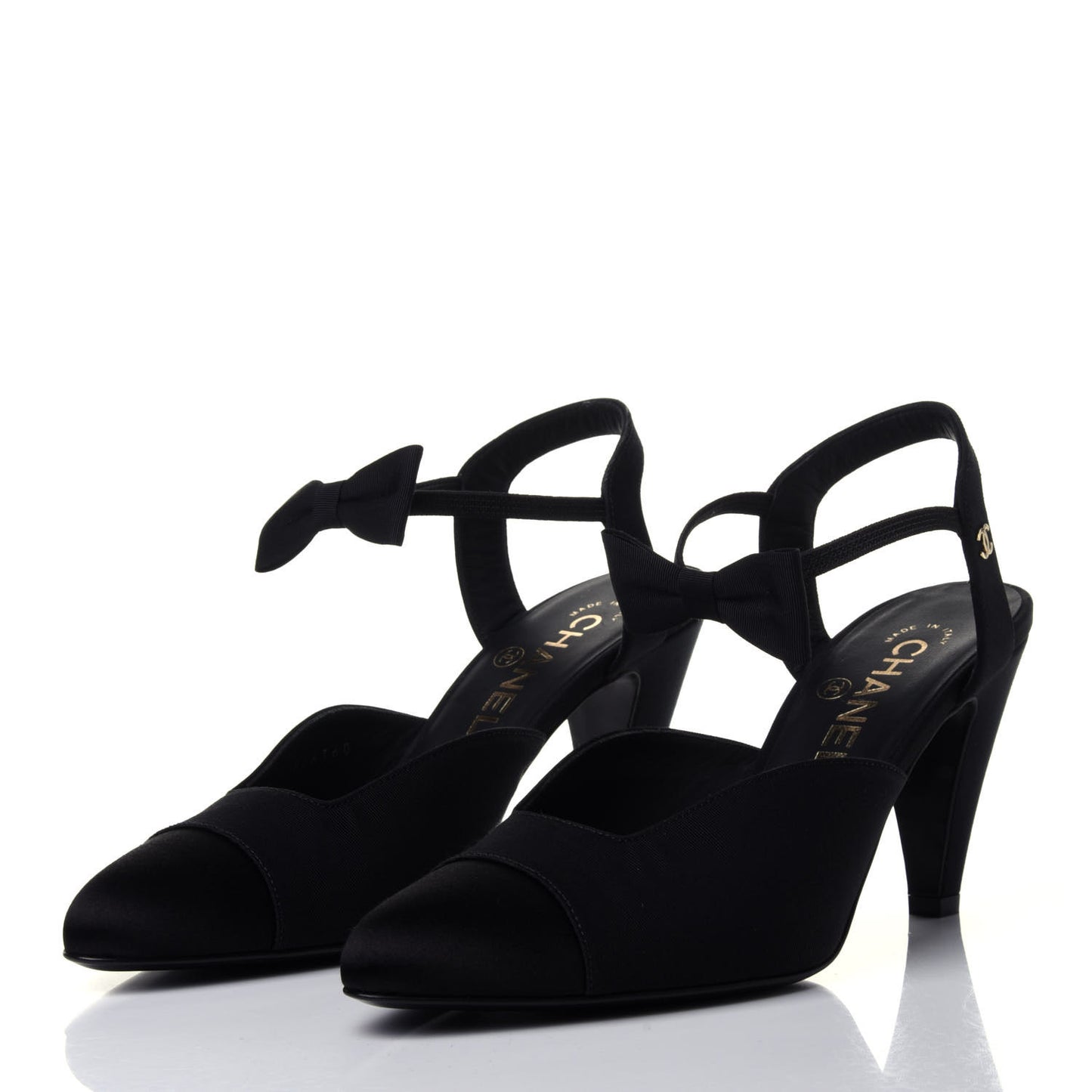 Grosgrain Satin Cap Toe CC Pumps 37.5 Black