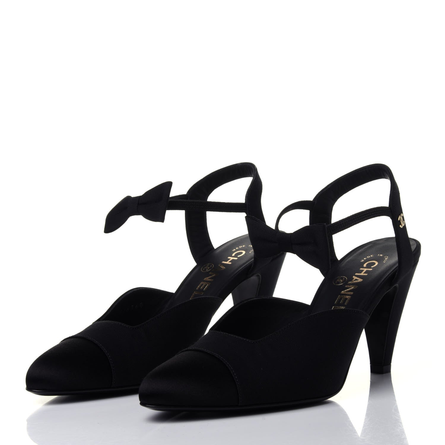 Chanel Grosgrain Satin Cap Toe CC Pumps 37.5 Black 2 of 6