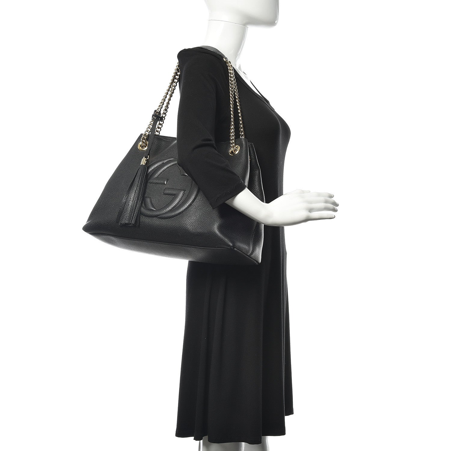 Gucci Pebbled Calfskin Medium Soho Chain Shoulder Bag Black 2 of 13