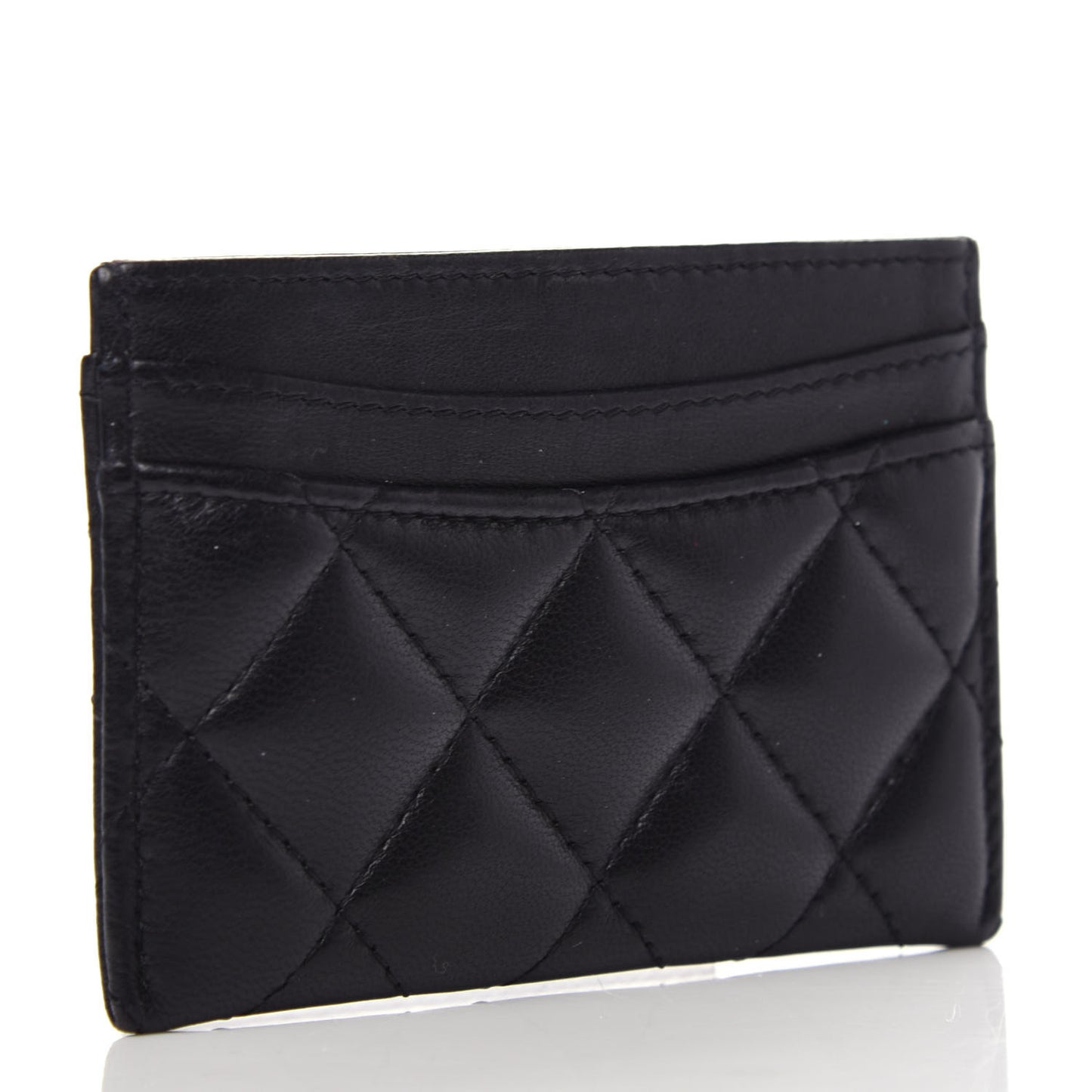 Lambskin Quilted Card Holder Black