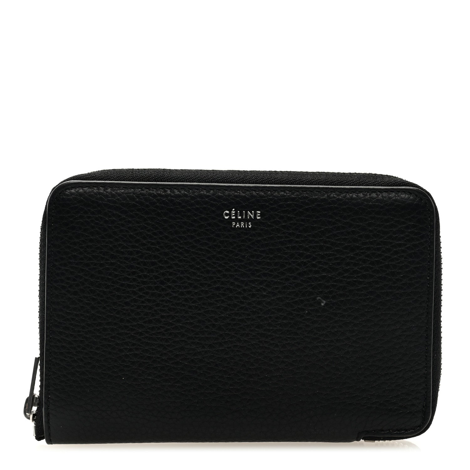 Celine Drummed Calfskin Zip Around Multifunction Wallet Black Citron 1 of 6