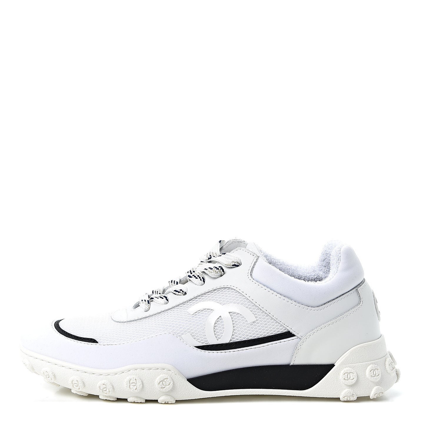 Calfskin Mesh Lycra Womens Logo Sneakers 38 White