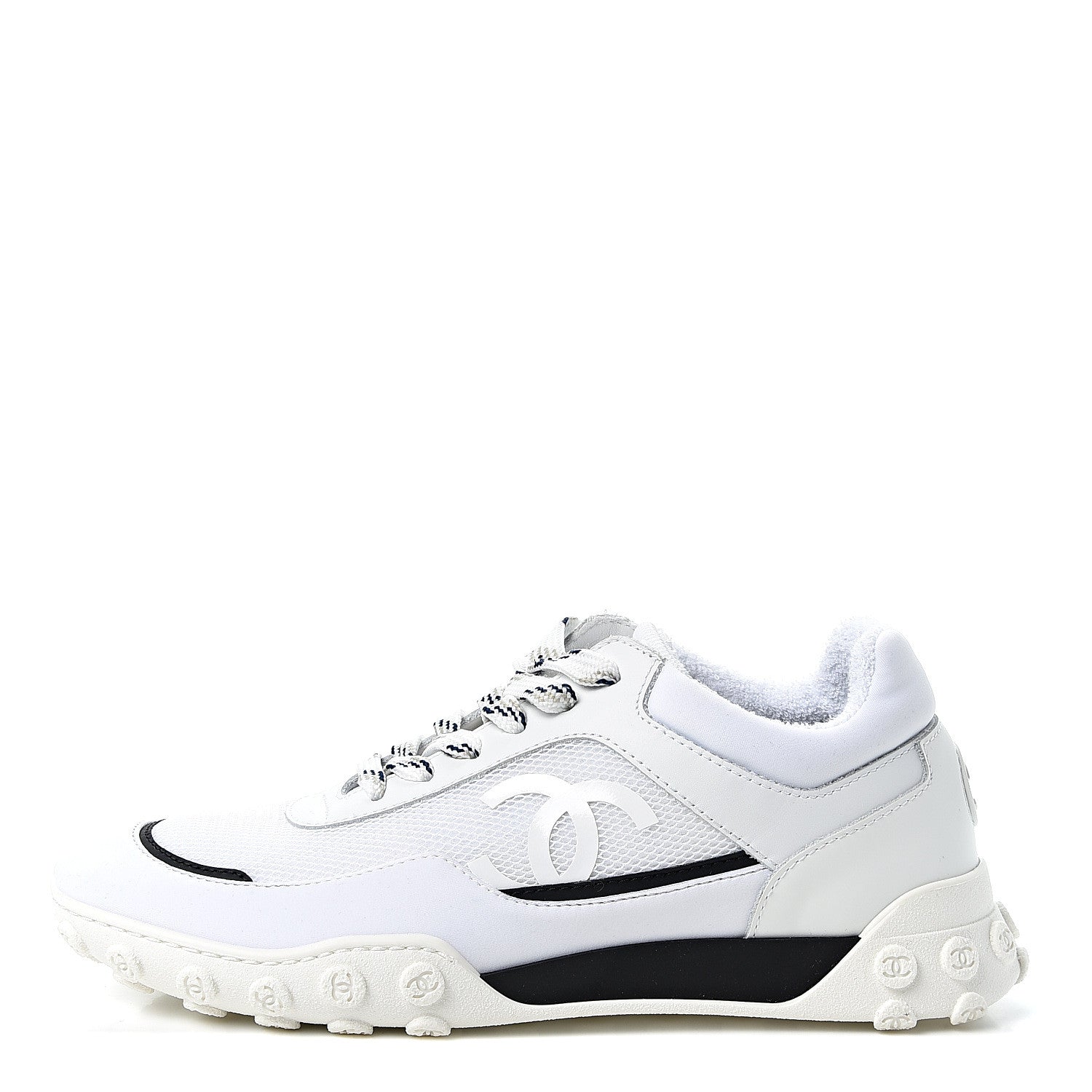 Chanel Calfskin Mesh Lycra Womens Logo Sneakers 38 White 1 of 9