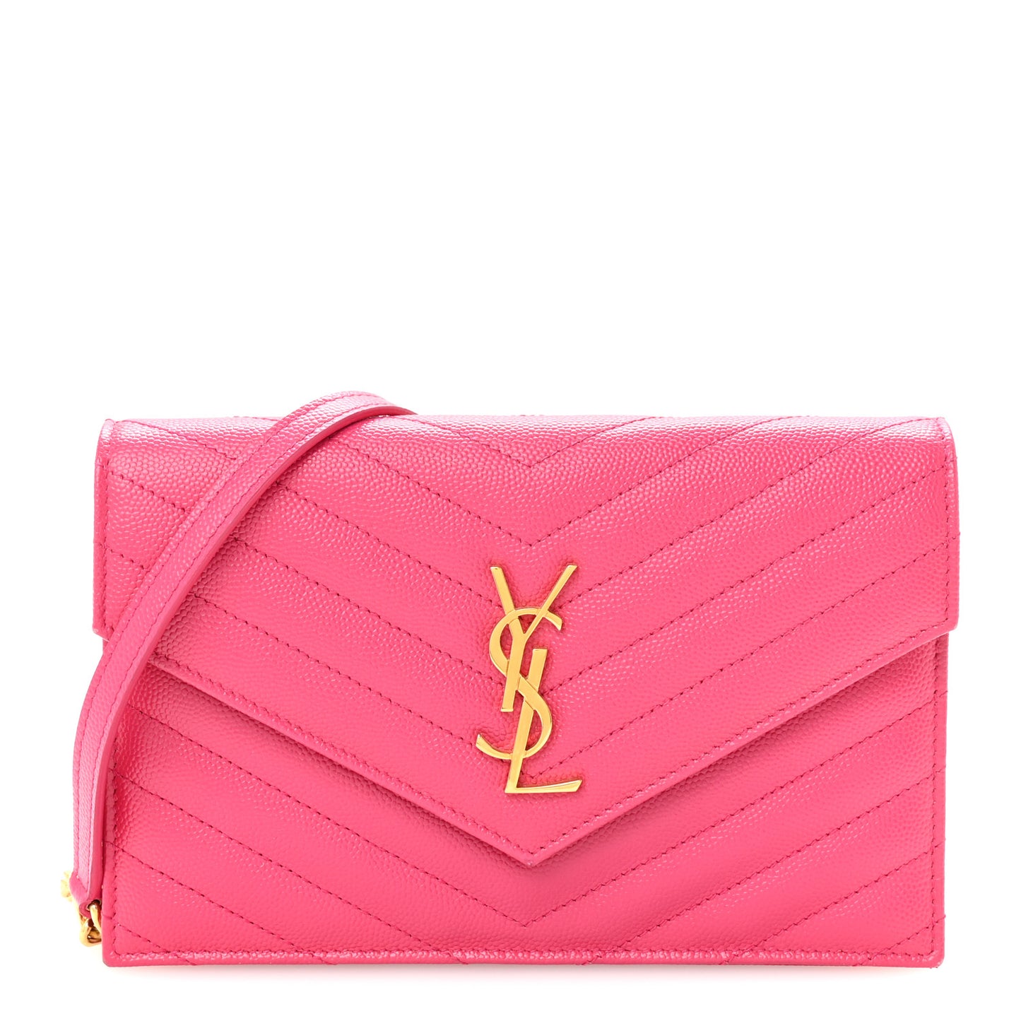 Grain De Poudre Matelasse Chevron Monogram Envelope Chain Wallet Fresh Fuchsia