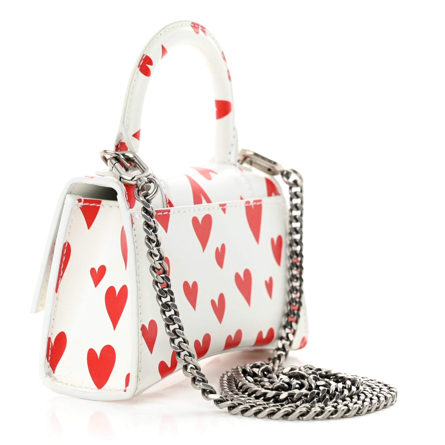 Balenciaga Smooth Calfskin Heart Hourglass Top Handle Bag Mini with Chain White Red 3 of 12