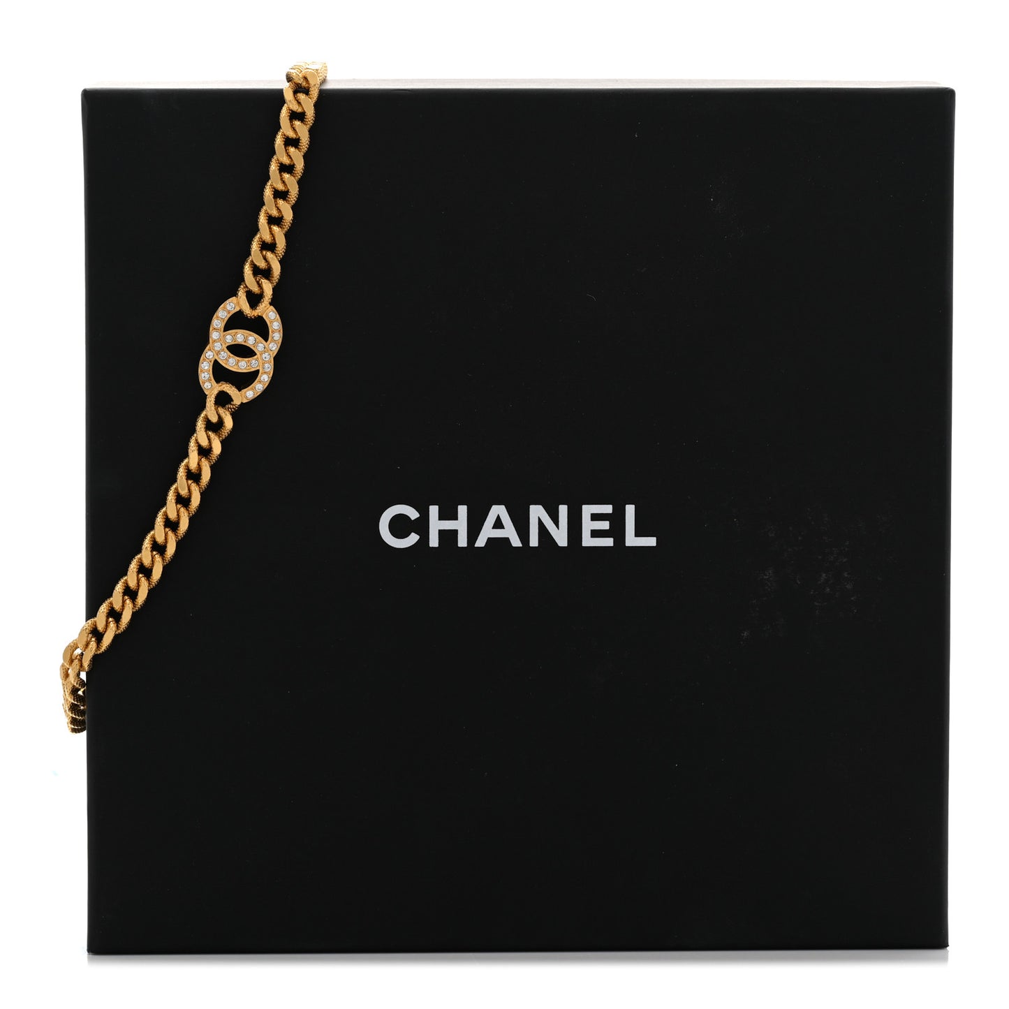 Crystal Chain Link CC Choker Necklace Gold