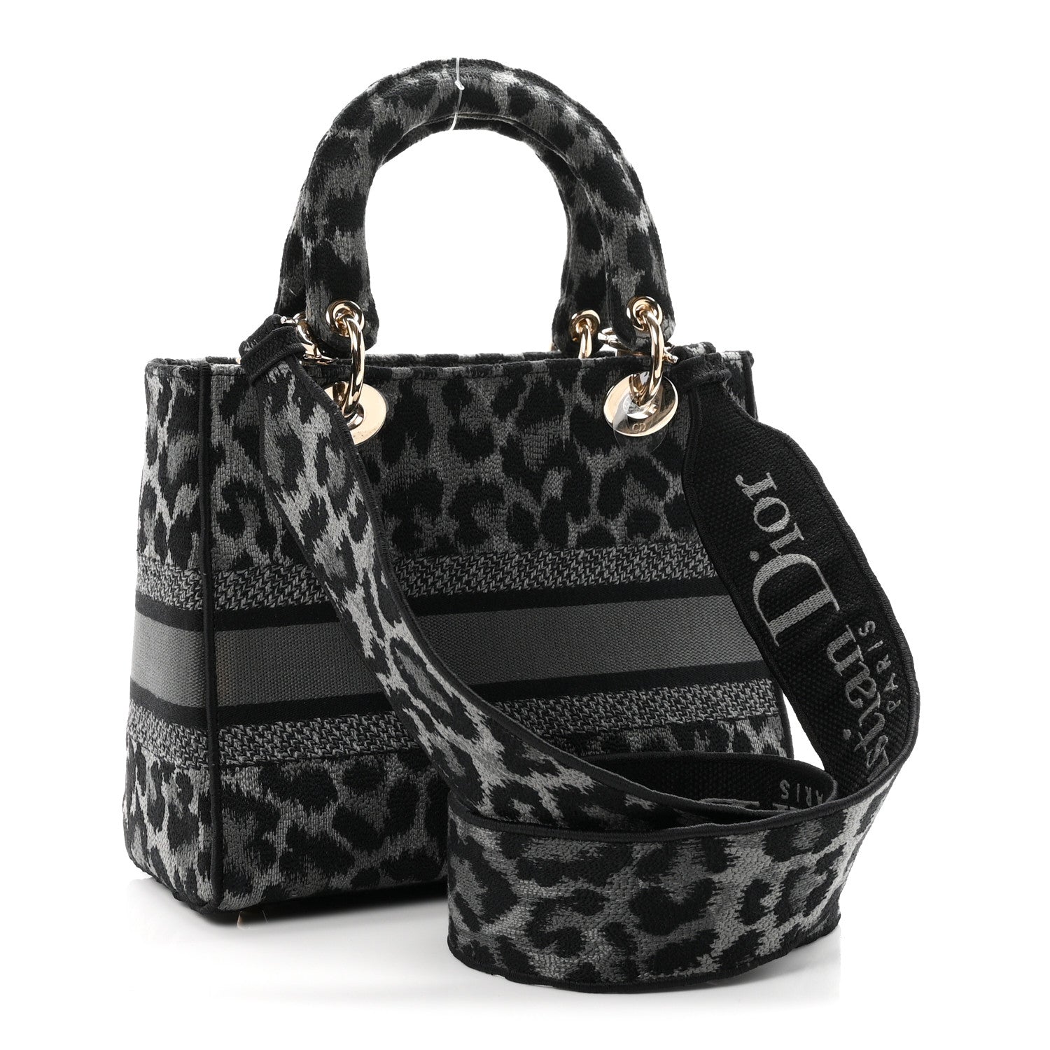 Christian Dior Canvas Medium Mizza Embroidered Lady D-Lite Grey