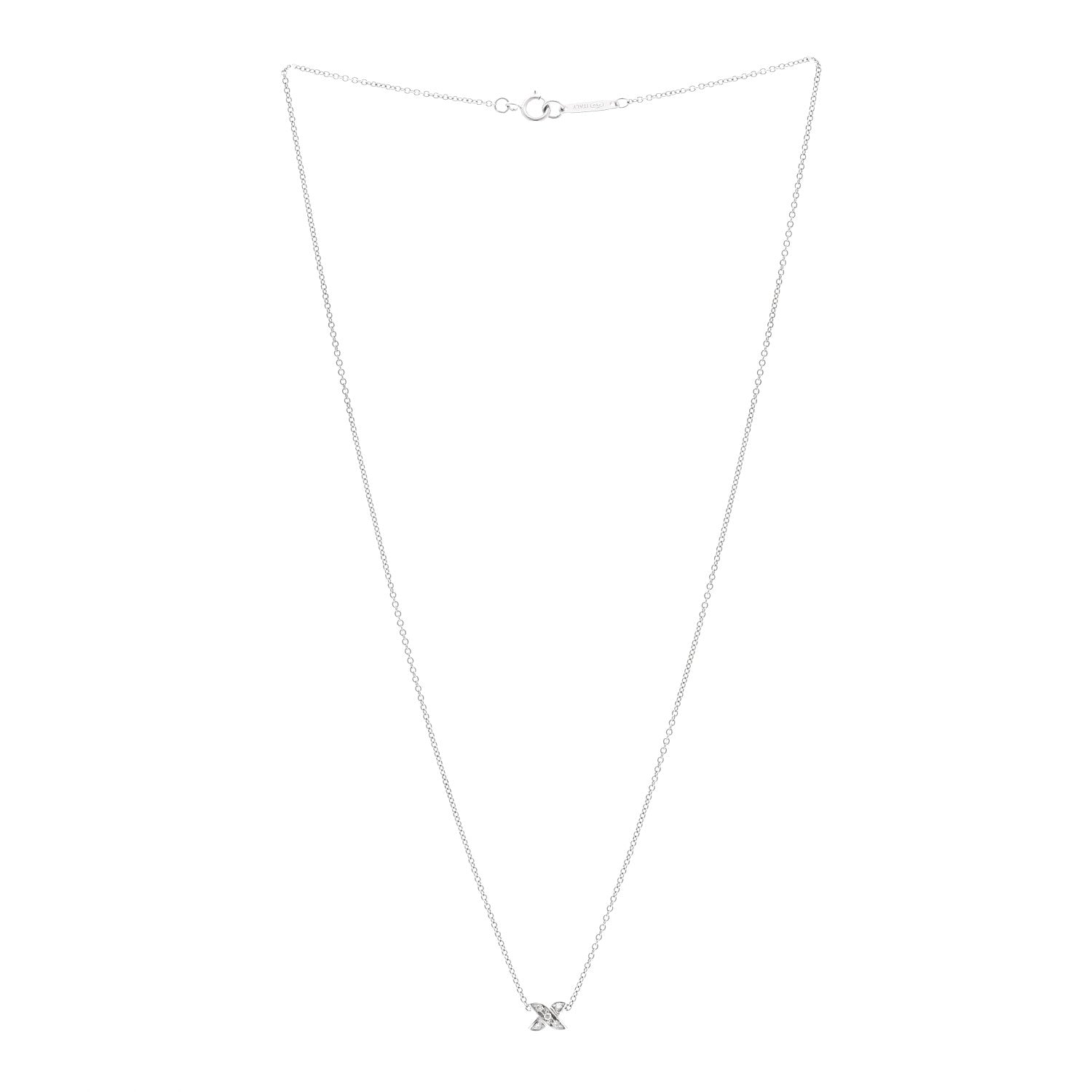Tiffany 18K White Gold Diamond Mini Cross Stitch Pendant Necklace 3 of 4