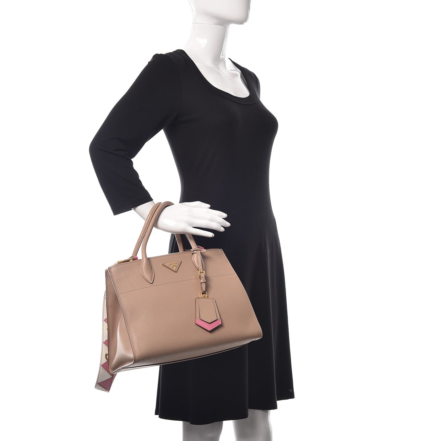 Prada Saffiano City Calfskin Greche Medium Paradigme Bag Cammeo Begonia 2 of 18
