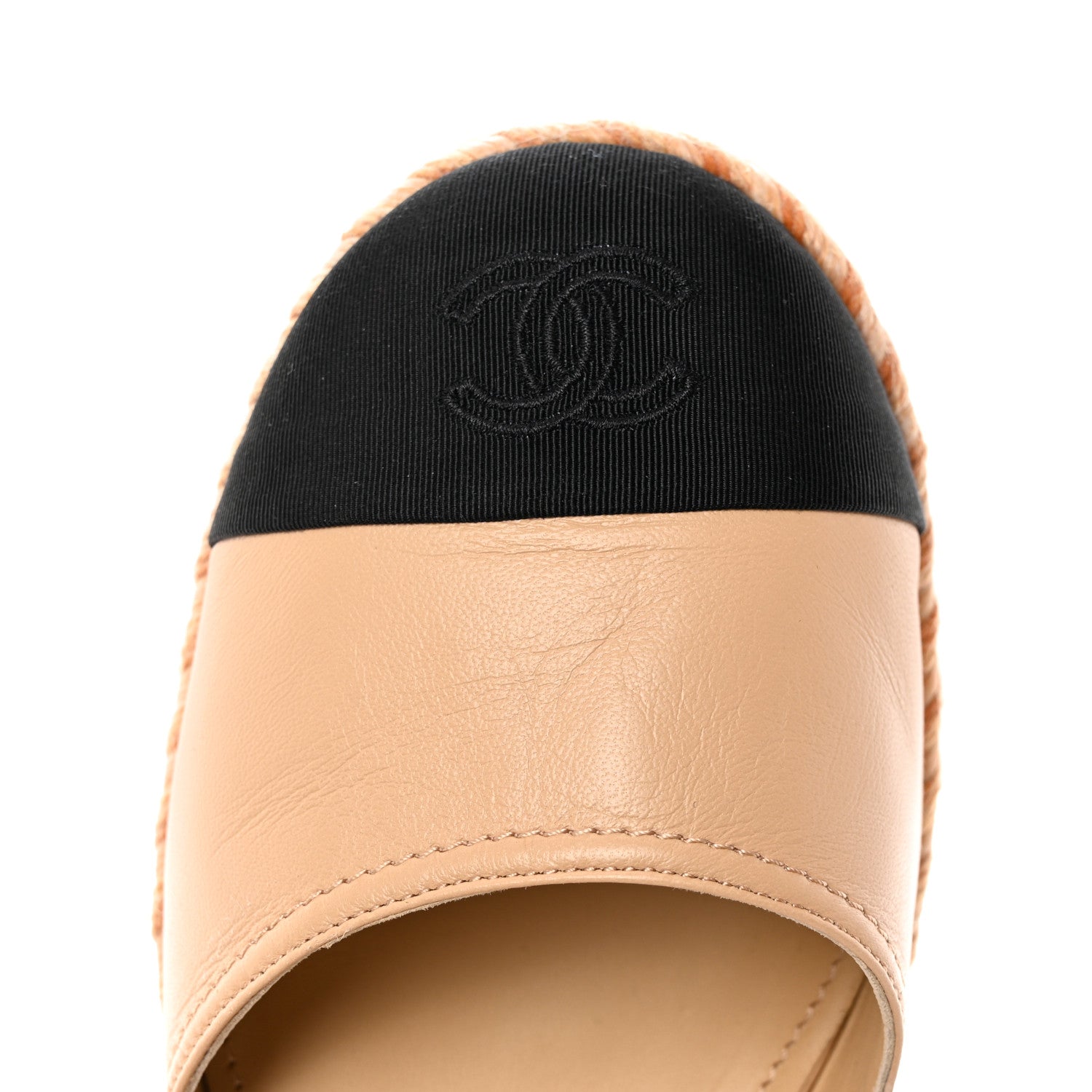 Chanel Lambskin Grosgrain CC Espadrilles Wedges 40 Beige Black 13 of 13