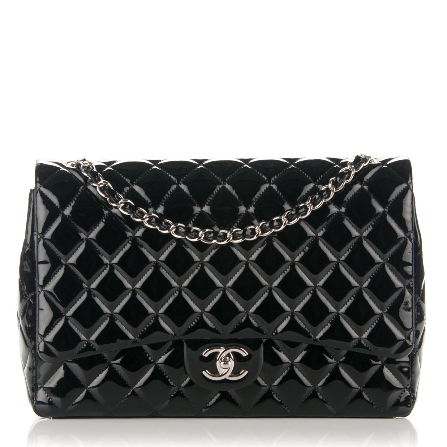 Patent Quilted Maxi Double Flap Black