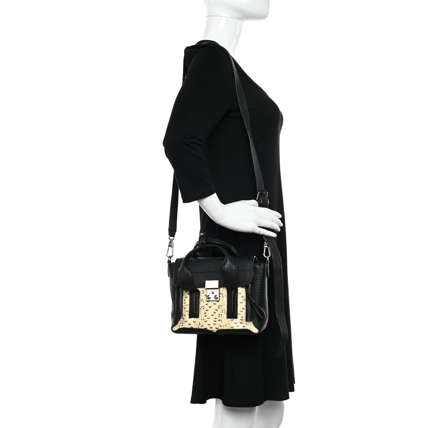 3.1 Phillip Lim Textured Calfskin Elaphe Snakeskin Mini Pashli Satchel Natural Black 2 of 10