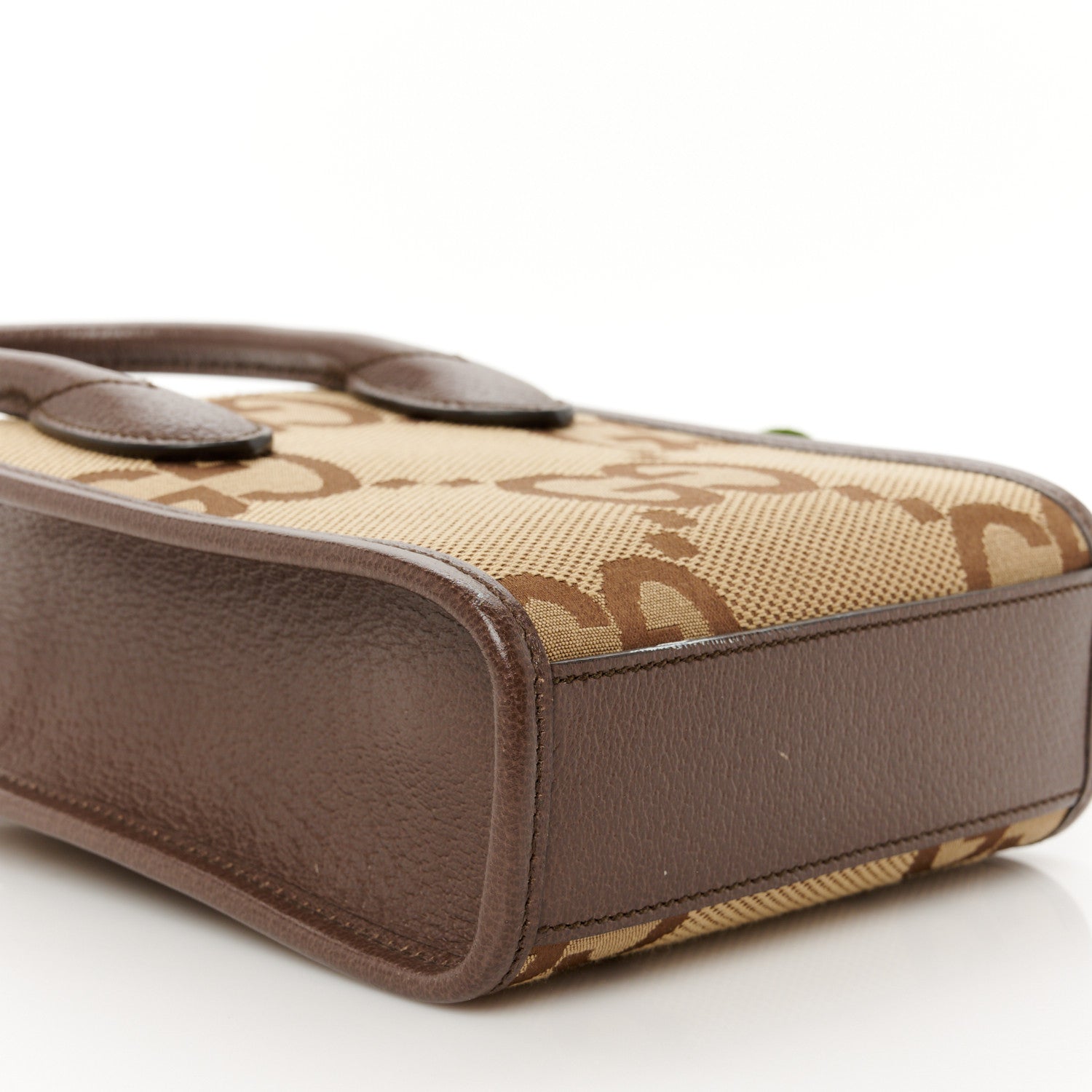 Gucci Monogram Jumbo GG Textured Dollar Calfskin Web Mini Vertical Tote Camel Ebony New Acero 10 of 13