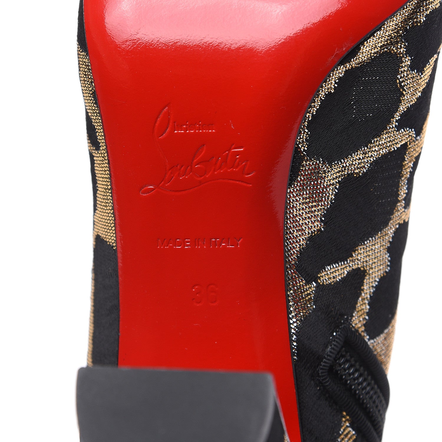 Christian Louboutin Jacquard Feline Moulamax 85 Booties 36 Black Gold 1 of 9