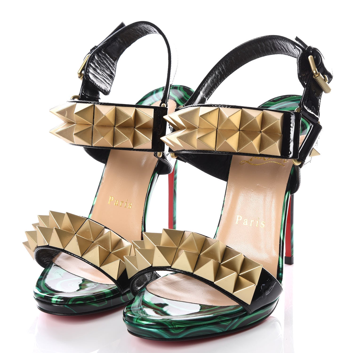 Christian Louboutin Patent Malachite Miziggoo Spiked 120 Sandals 36 Vert 2 of 7