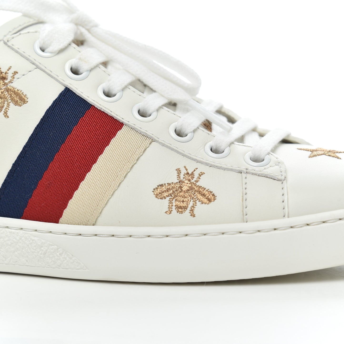 Calfskin Bee Star Embroidered Sylvie Web Ace Sneakers 35 White