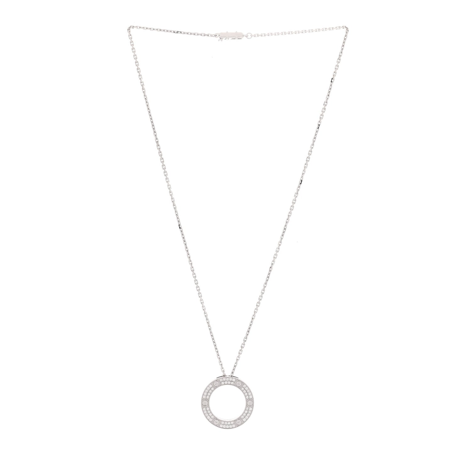 18K White Gold Diamond LOVE Paved Necklace