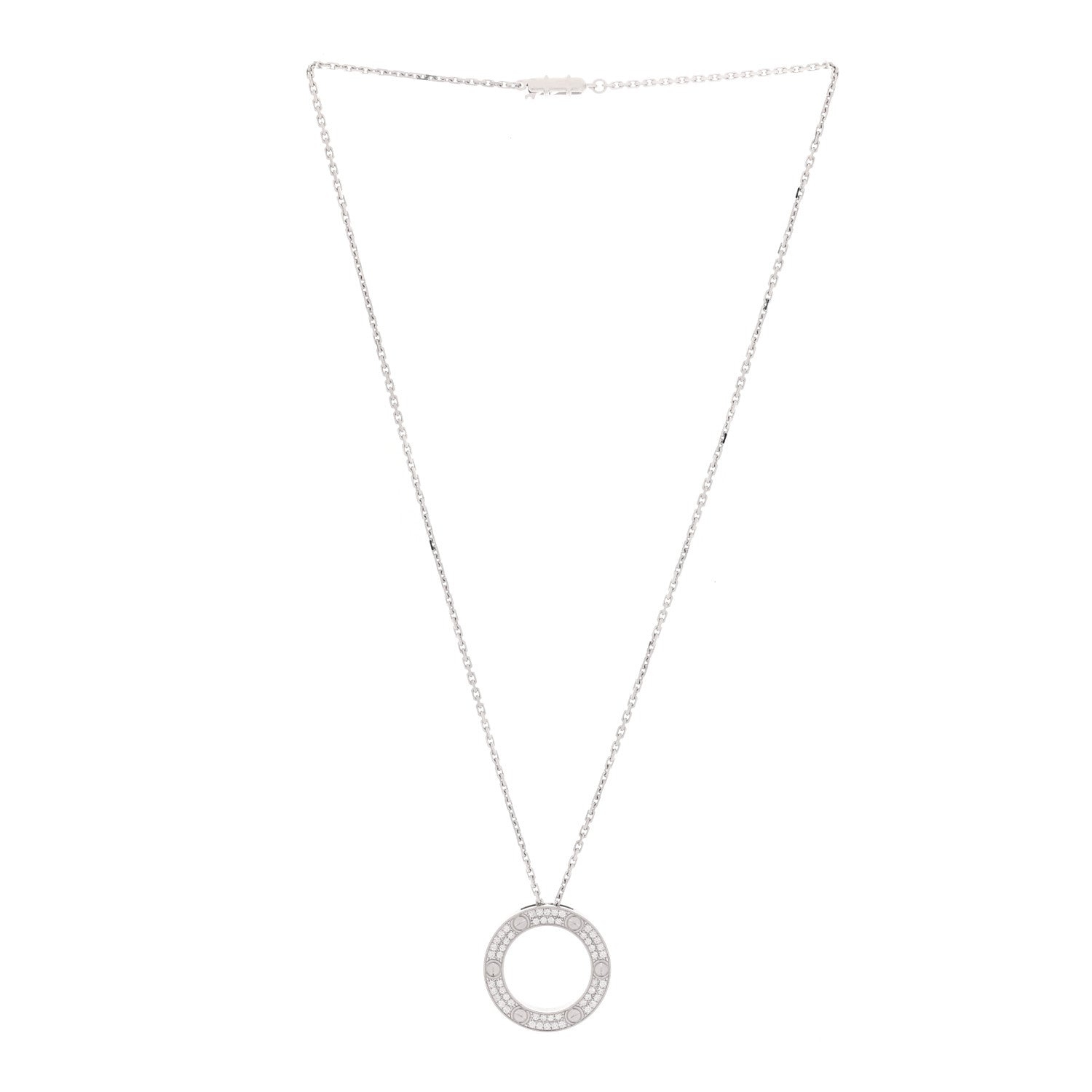 Cartier 18K White Gold Diamond LOVE Paved Necklace 3 of 7