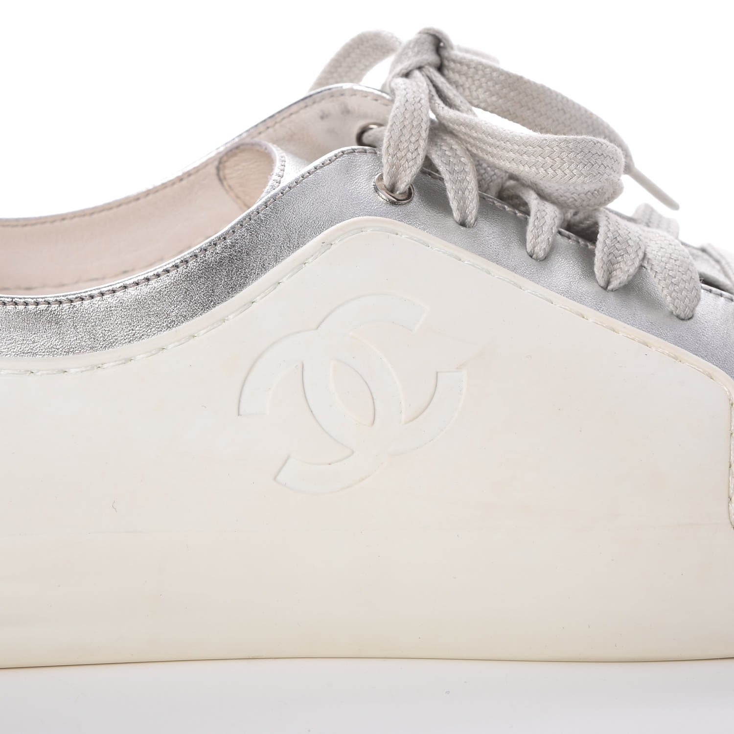 Chanel Iridescent Goatskin Sneakers 40.5 White Silver 10 of 13