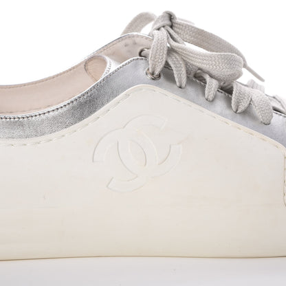 Chanel Iridescent Goatskin Sneakers 40.5 White Silver 10 of 13