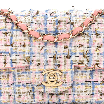Chanel Tweed Quilted Mini Rectangular Flap Light Blue Pink Gold White 8 of 10