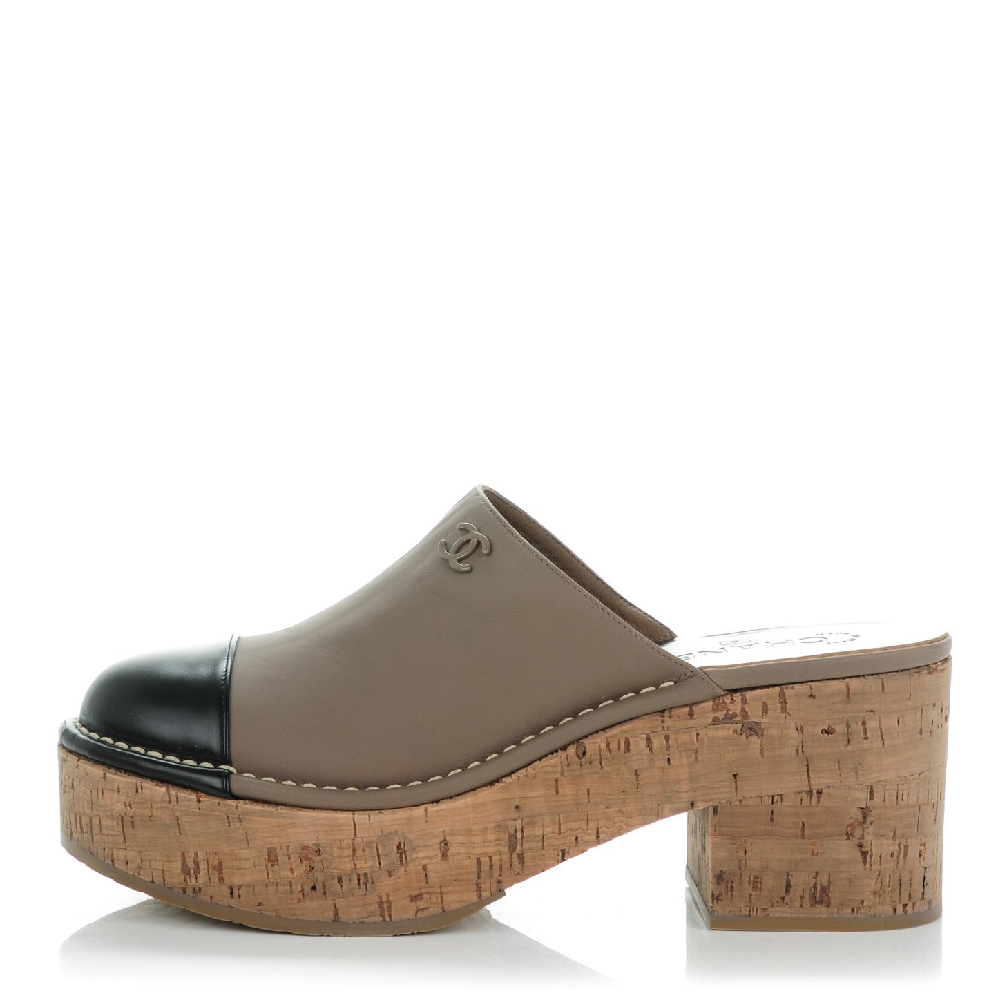Glazed Calfskin Cork Cap Toe Platform Mules 40 Brown Black
