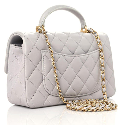 Chanel Lambskin Quilted Mini Top Handle Rectangular Flap Grey 3 of 10