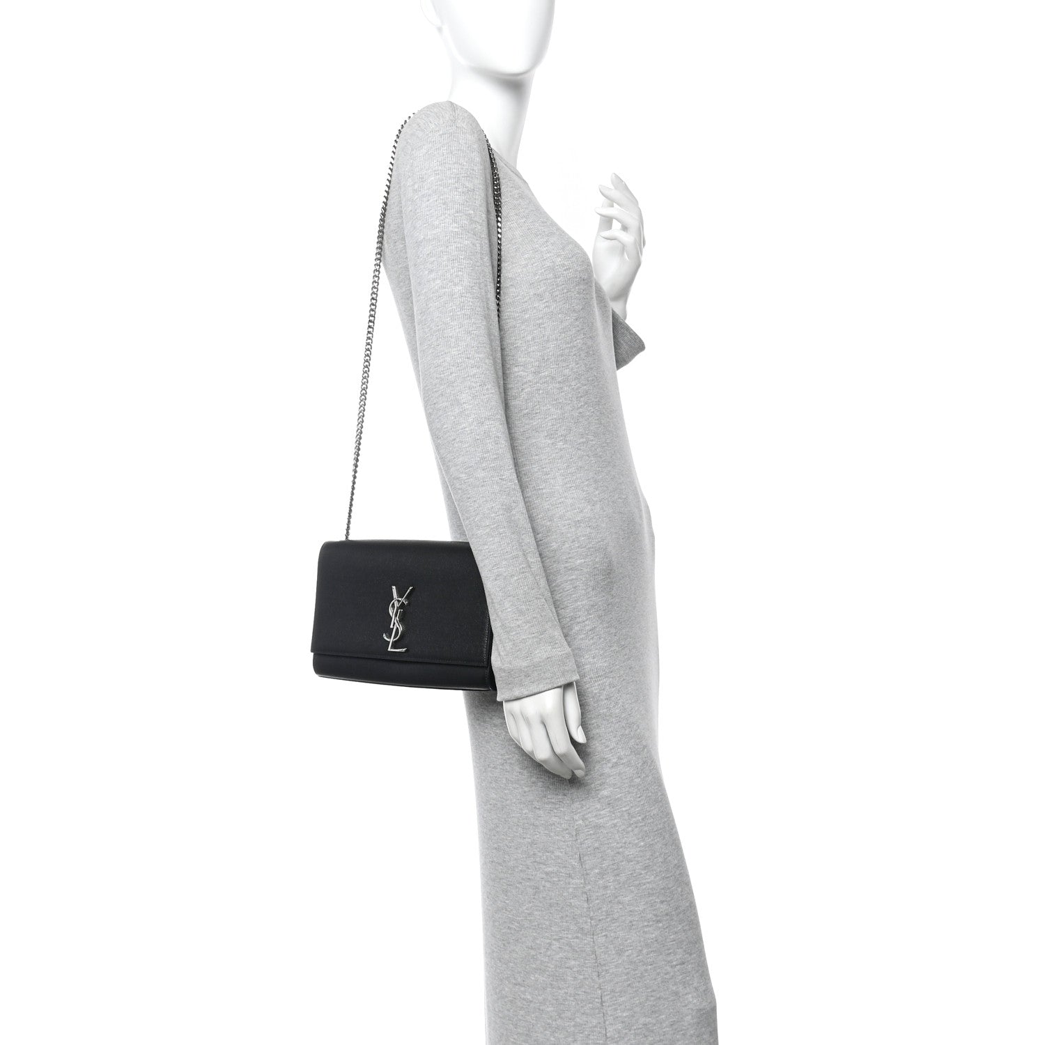 Saint Laurent Grain De Poudre Medium Classic Monogram Kate Satchel Black 2 of 15