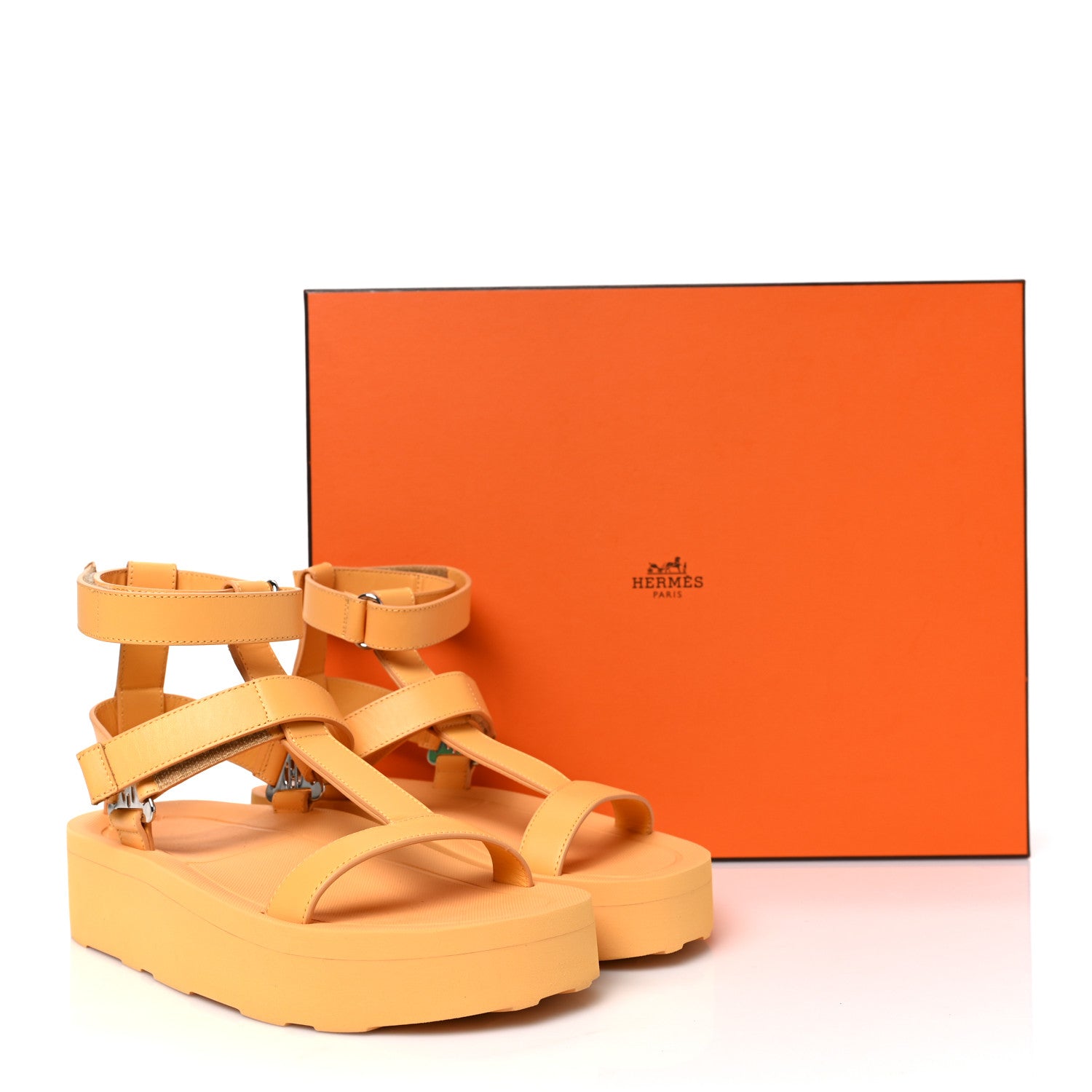 Hermes Calfskin Womens Enid Sandals 36.5 Jaune Itauba 1291929