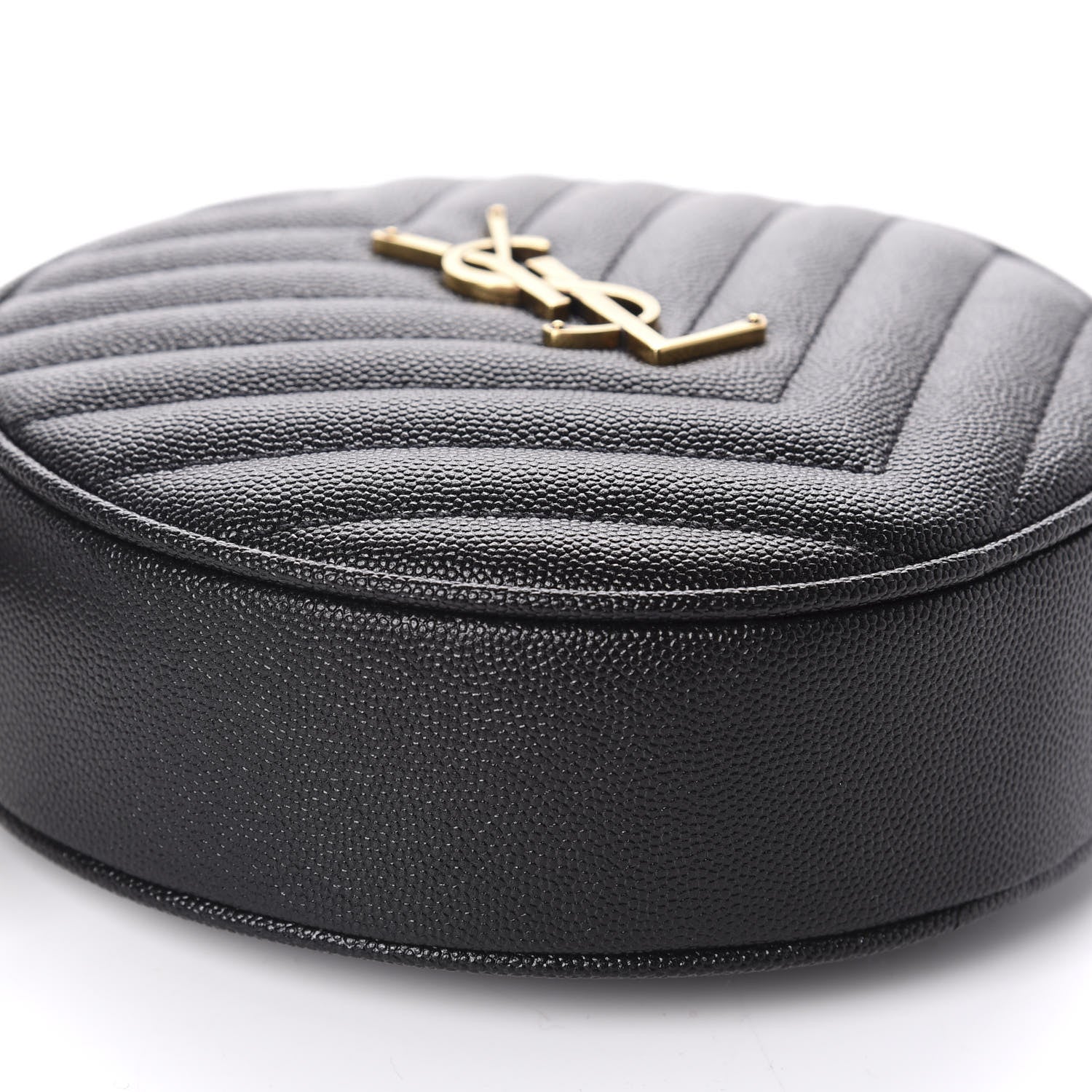 Saint Laurent Grain De Poudre Matelasse Chevron Quilted Round Vinyle Camera Bag Black 6 of 10