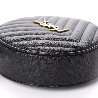 Saint Laurent Grain De Poudre Matelasse Chevron Quilted Round Vinyle Camera Bag Black 6 of 10