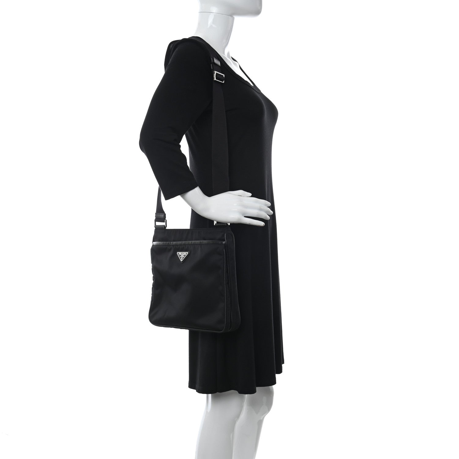 Prada Re-Nylon Saffiano Pocket Flat Messenger Bag Black 2 of 9