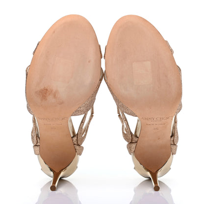 Jimmy Choo Metallic Nappa Glitter Leslie 110 Sandals 36 Gold 5 of 13