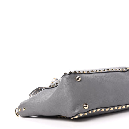 Valentino Garavani Grained Calfskin Small Rockstud Tote Grey 9 of 12