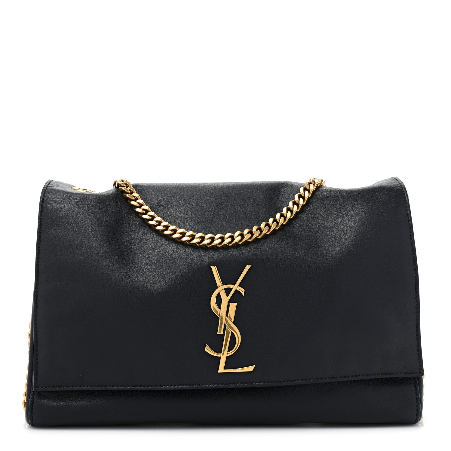 Saint Laurent SAINT LAURENT Smooth Calfskin Suede Medium Reversible Monogram Kate Satchel Navy 1 of 13