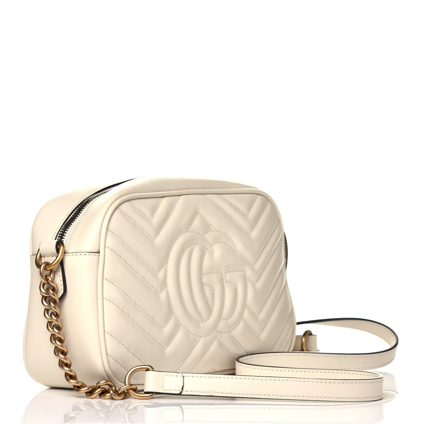 Calfskin Matelasse Small GG Marmont Chain Shoulder Bag White