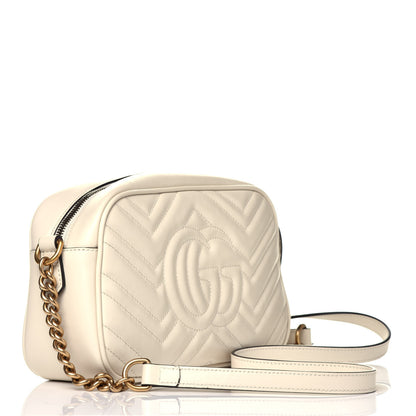 Gucci Calfskin Matelasse Small GG Marmont Chain Shoulder Bag White 3 of 9