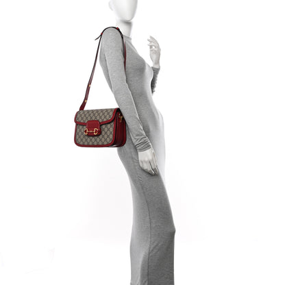 Gucci GG Supreme Monogram Azalea Calfskin Horsebit 1955 Shoulder Bag Beige Ebony New Cherry Red 2 of 11