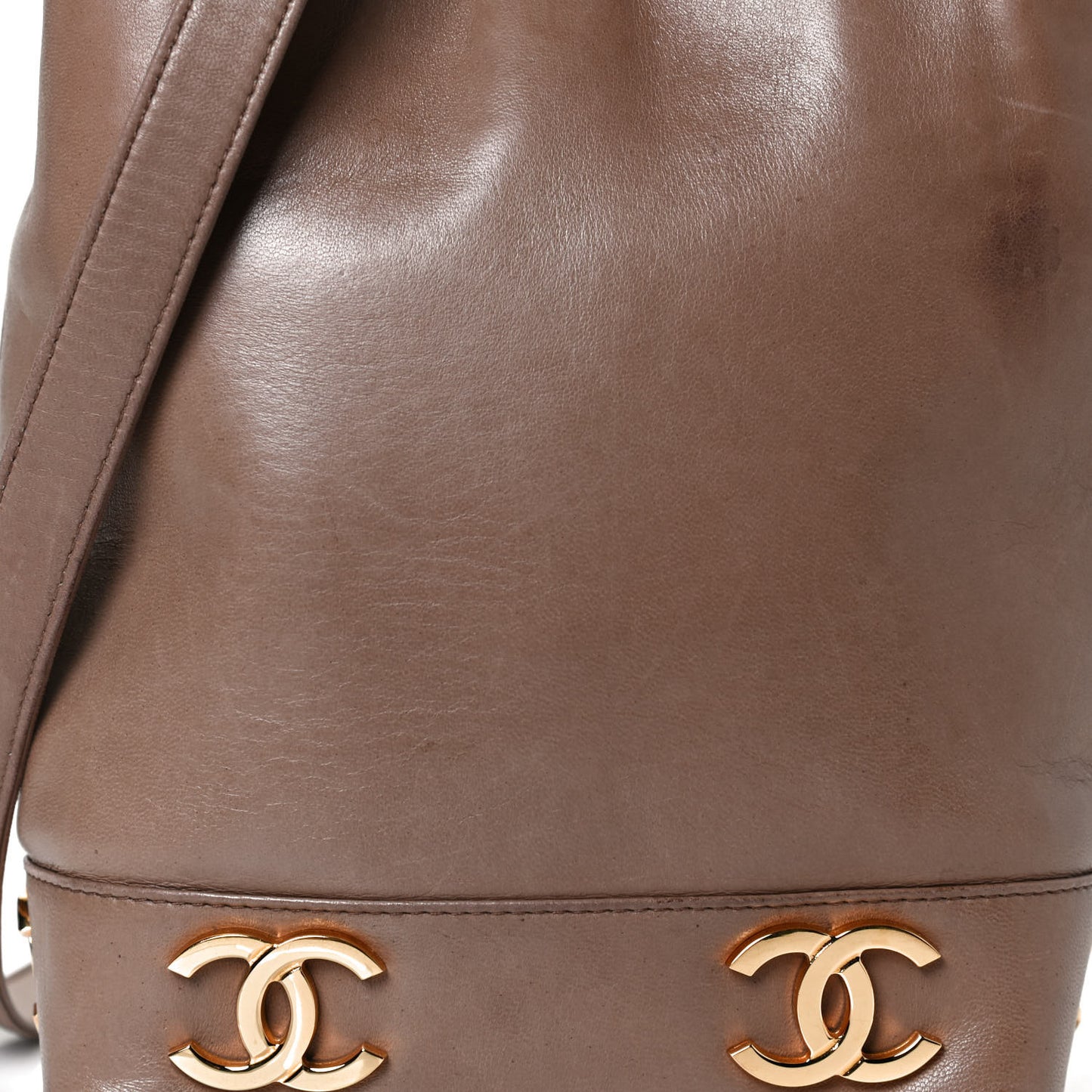 Lambskin CC Drawstring Shoulder Bag Dark Beige
