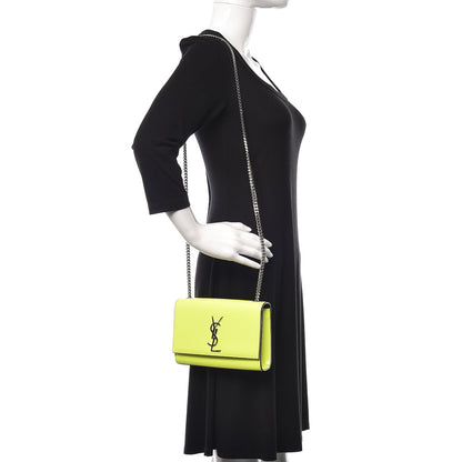 Saint Laurent Patent Grain de Poudre Small Monogram Kate Satchel Neon Yellow 2 of 10