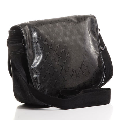 Gucci Imprime Monogram Medium Double Buckle Flap Messenger Bag Black 3 of 7
